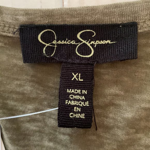 NWT Jessica Simpson Womens Short Sleeve V-Neck Shirt Kalamata Green Size XL - Picture 3 of 7